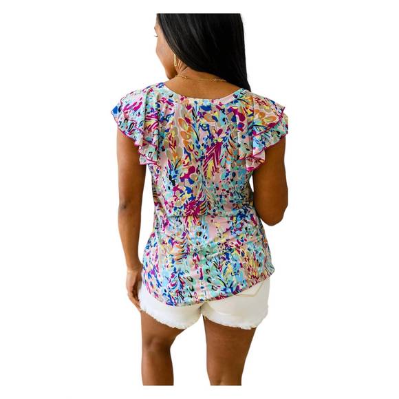 NEW SHOPIN IN LA let's talk flutter sleeve top in multi color - Picture 2 of 3